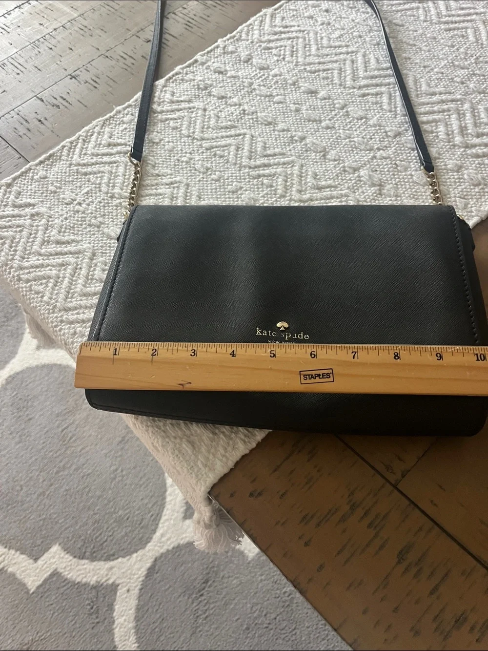 kate spade Saffiano Black Leather Crossbody with Gold Chain Strap Accent